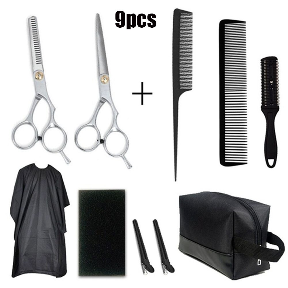 9-Piece Hairdressing Scissors Stainless Steel Beauty Salon Tool Home Hair Cutting Combination Set
