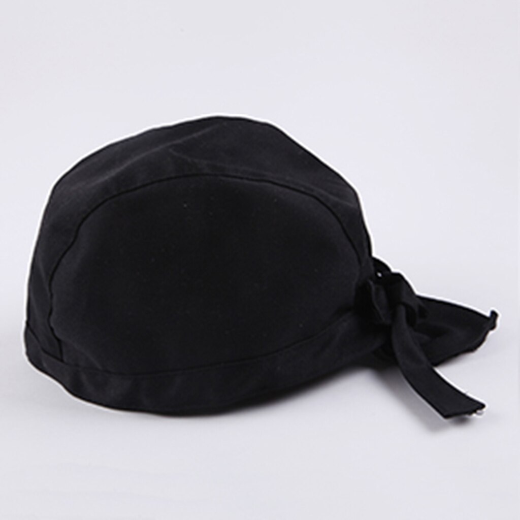 Adjustable Unisex Chef Skull Cap - Tie Back Hat - Pirate Headwrap Bandana Hat Kitchen Catering Waiter Baker - Black