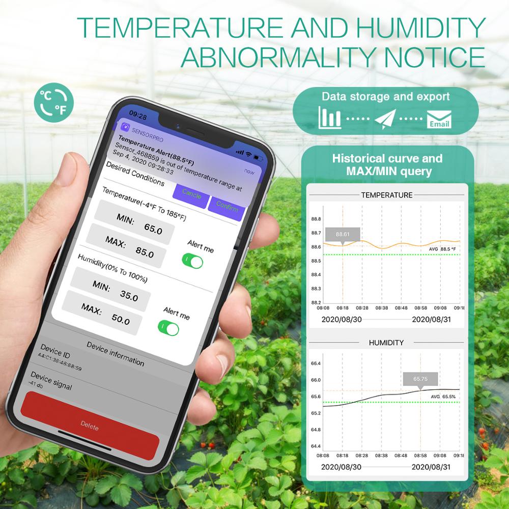 Oria trådløs termometer bluetooth hygrometer til android / ios indendørs udendørs temperatur fugtighedsmåler alarm