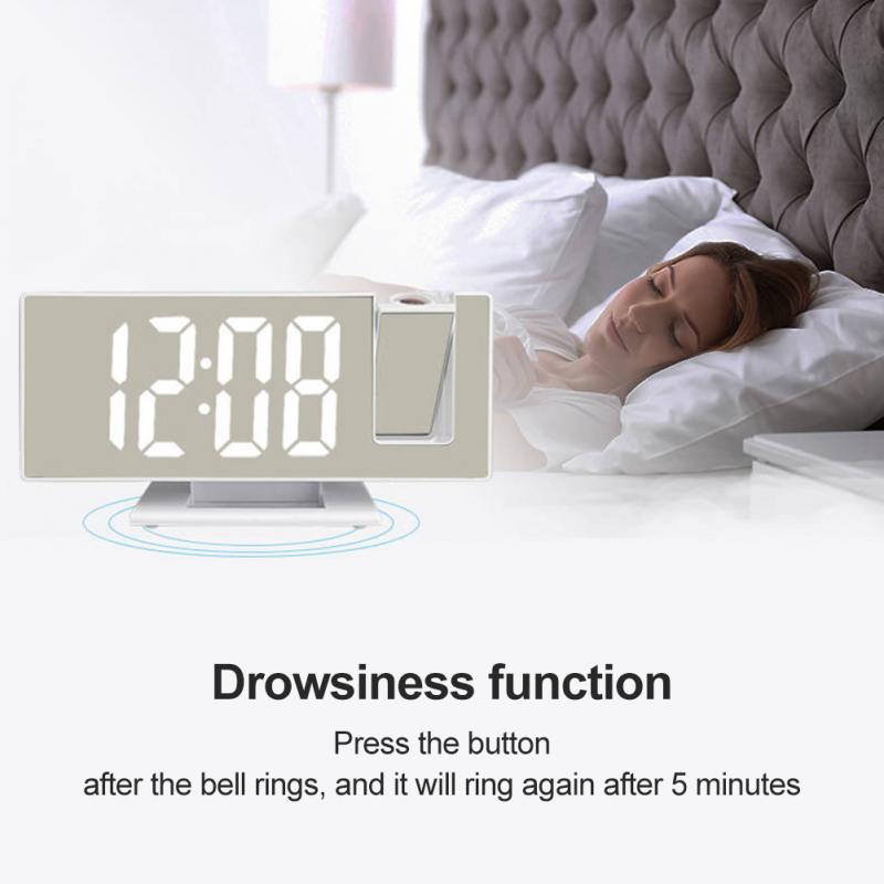 LED Mirror Alarm Clock Table Digital Ceiling Projector Alarm Clock USB Wake Up FM Radio Time Projector Bedroom Bedside Clock