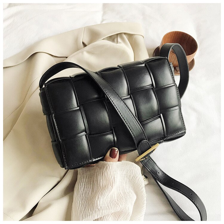 Mujer textura bolso Casual estilo bolso de mujer Popular de nueva salvaje tejido mensajero bolsa de Bolsa De Almohada cuadrada pequeña bolsa: Negro