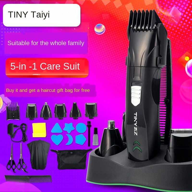 5 in- in-1 elektrisch scheerapparaat, kapper, titanium baardtrimmer, scheerapparaat, neustrimmer, oplaadbaar, multifunctioneel elektrisch duwmes
