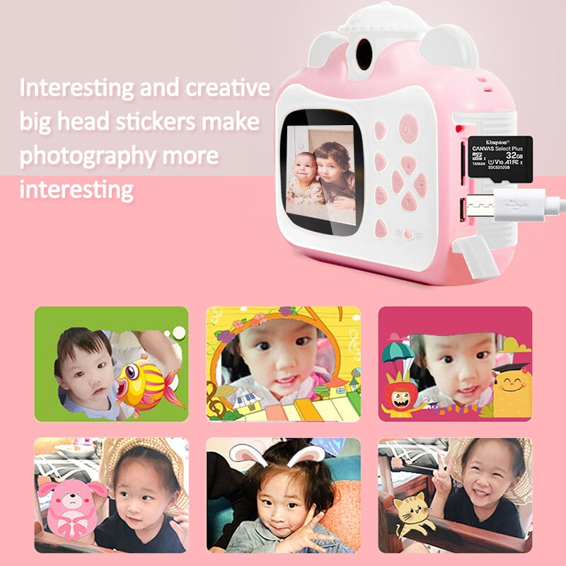 Pickwoo Kinderen Mini Leuke Digitale Print Camera Diy Foto Afdrukken Video Recorder Camcorder Kids Grote Kop Sticker Camera 'S