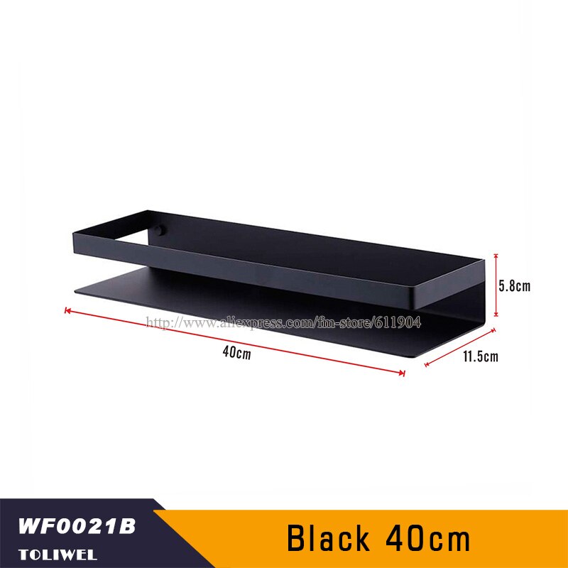 Black Bathroom Shelf 304 Stainless Steel Shower Rack Square Bath Shower Shelf Wall Mounted Storage Organizer Rack: Black 40CM