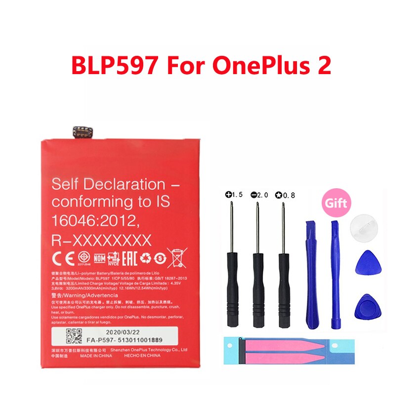 100% Batterie De Remplacement d'origine Pour OnePlus 1 + 1 2 3 3T 5 5T 6 6T 7 BLP571 BLP597 BLP613 BLP633 BLP637 BLP657 Batteries de Téléphone: BLP597 For OnePlus 2