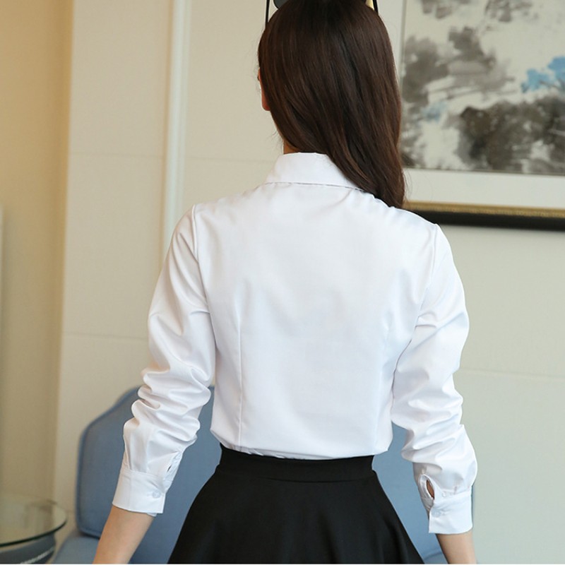 Camisa blanca de coreana para mujer, blusa de manga corta de otoño, Tops ajustados para oficina para mujer, camisa para estudiante de S-5XL, ropa para mujer