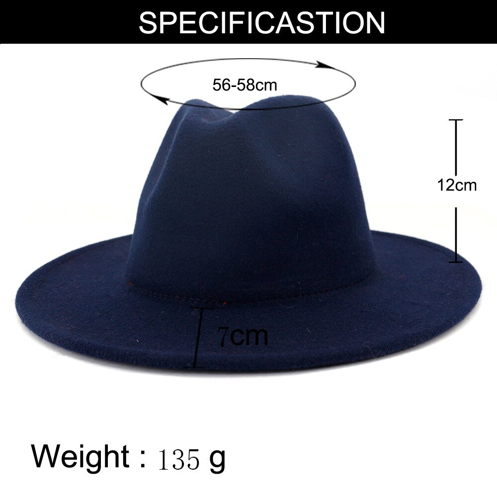 QBHAT-Sombrero de Jazz de fieltro para hombre y mujer, almazuela roja azul marino británico, visera plana, sombreros de Fedora de mezcla de lana, sombrero Vintage Panamá Trilby