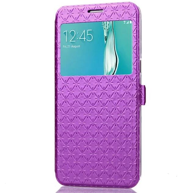 Cover Case For Samsung Galaxy S6 Edge Plus G9280 S6edge+ Flip PU Leather Shell S6 Edge G9250 Rhombus Holster Bag Window Stand: For SM S6 G9200 / Purple