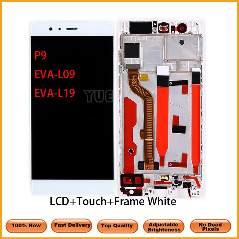 5.2 ''oryginalny LCD do Huawei P9 LCD EVA-L09 L19 L29 wyświetlacz LCD z ekranem dotykowym Digitizer zgromadzenie zamiennik z ramą: WhiteWithFrameNoGift
