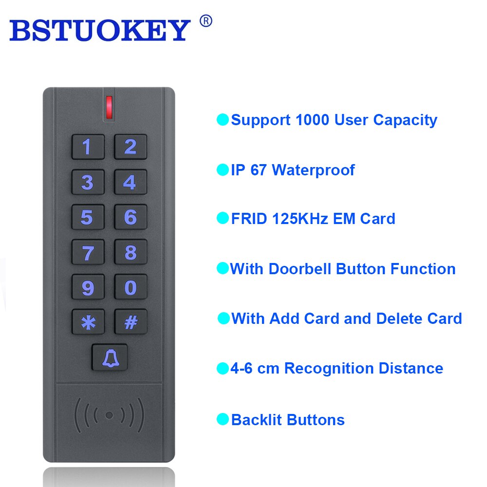 1000 Users Standalone Door Access Controller Reader Proximity Key Manager Card Push Button Doorbell Access Control Machine