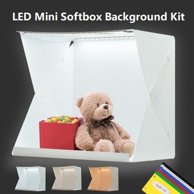 Boîte à lumière LED 40CM, Mini Studio de photographie Portable, Kit de fond et 6 arrière-plans de couleurs, boîte à lumière USB pour téléphone DSLR