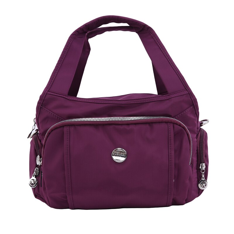 Multi Pockets Nylon Handbag Shoulder Bag Messenger Lightweight Solid Zipper Waterproof Flap Crossbody Bag: purple
