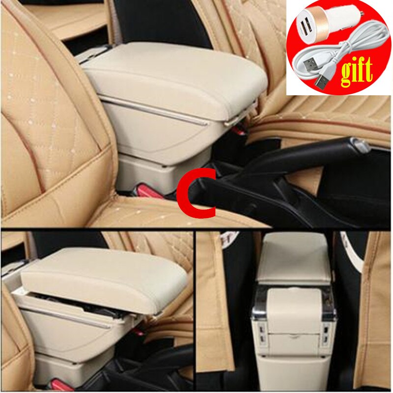 For Fiat 500 armrest box USB Charging heighten Double layer central content holder ashtray accessories: C Beige