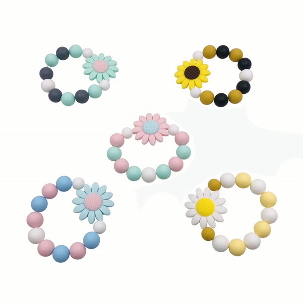 Baby Bunte Armbänder Sonnenblume BeißRing Silikon kauen Perlen Zahnen Rasseln Spielzeug BeißRing Armbänder Stoppen Saugen Daumen Spielzeug Neue