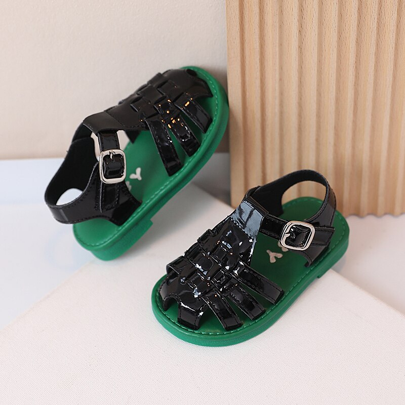 Baby Girls&#39; Baotou Sandals Summer 2022 Soft Bottom Liang Pi Woven Children&#39;s Beach Shoes 1-15 years old Boys School Loafers