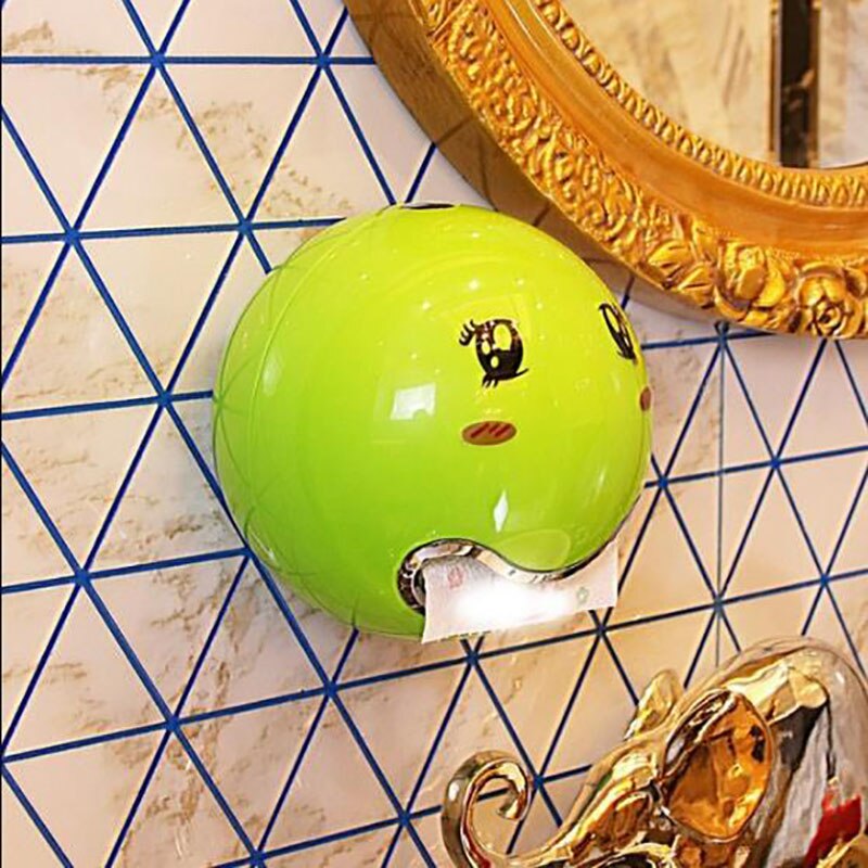 Hem kökspapper låda hållare rund fun face väggmonterad badrum toalettpapper förvaringsväska lock hotell förvaringsbox: Grön