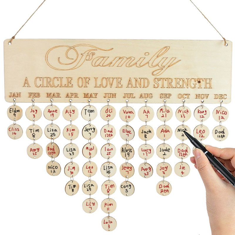 Calendario de madera DIY para cumpleaños, tablero de calendario para días especiales, recordatorio de cumpleaños para amigos y familia, decoración colgante