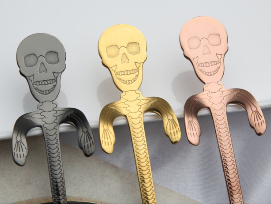 Skull Bone Scoop Coffee Spoon Stirring Teaspoon Tea Spoon Dessert Spoon Tableware Small Mini 304 Stainless Steel Human Skeleton