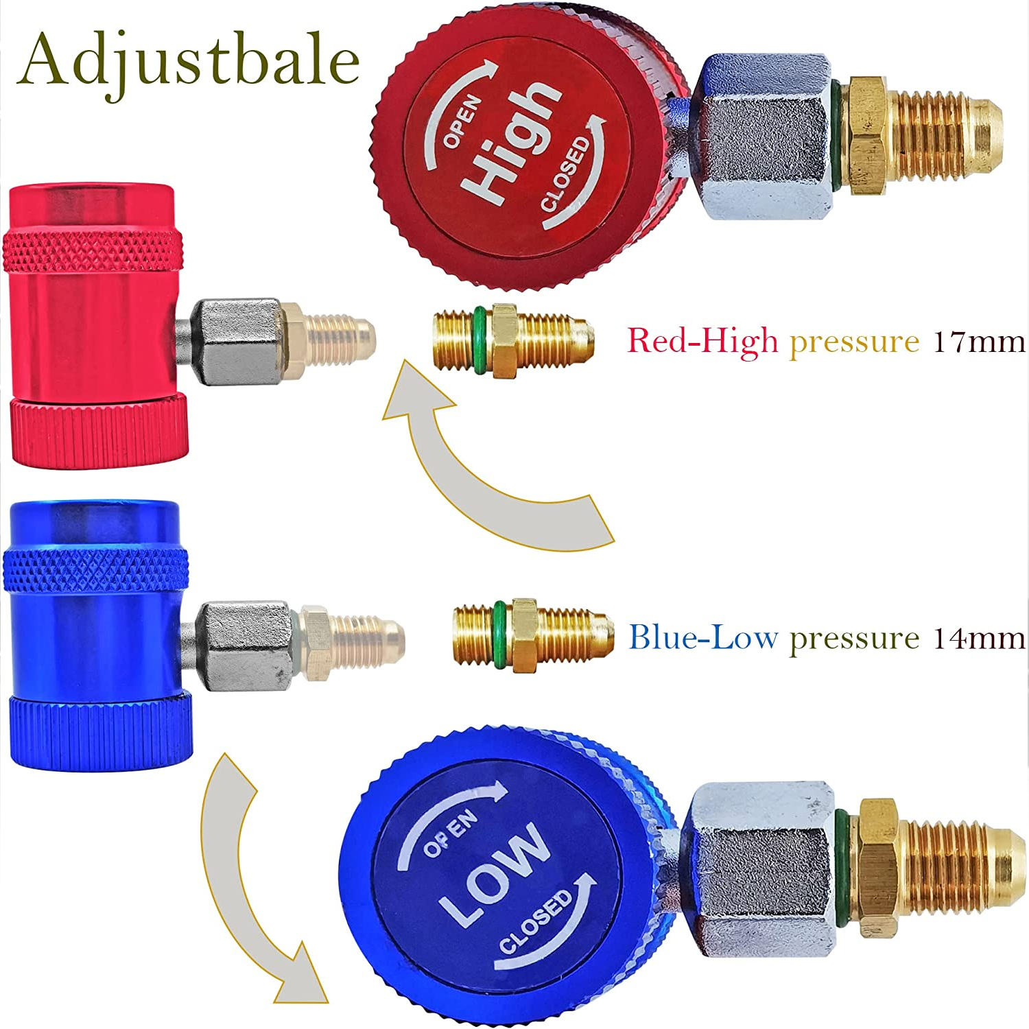 R1234yf Naar R134a Snelkoppelingsadapter Hoge Lage Zijconnector Conversie Voor R1234yf Koelmiddelsysteem Oplaadslang Fitting