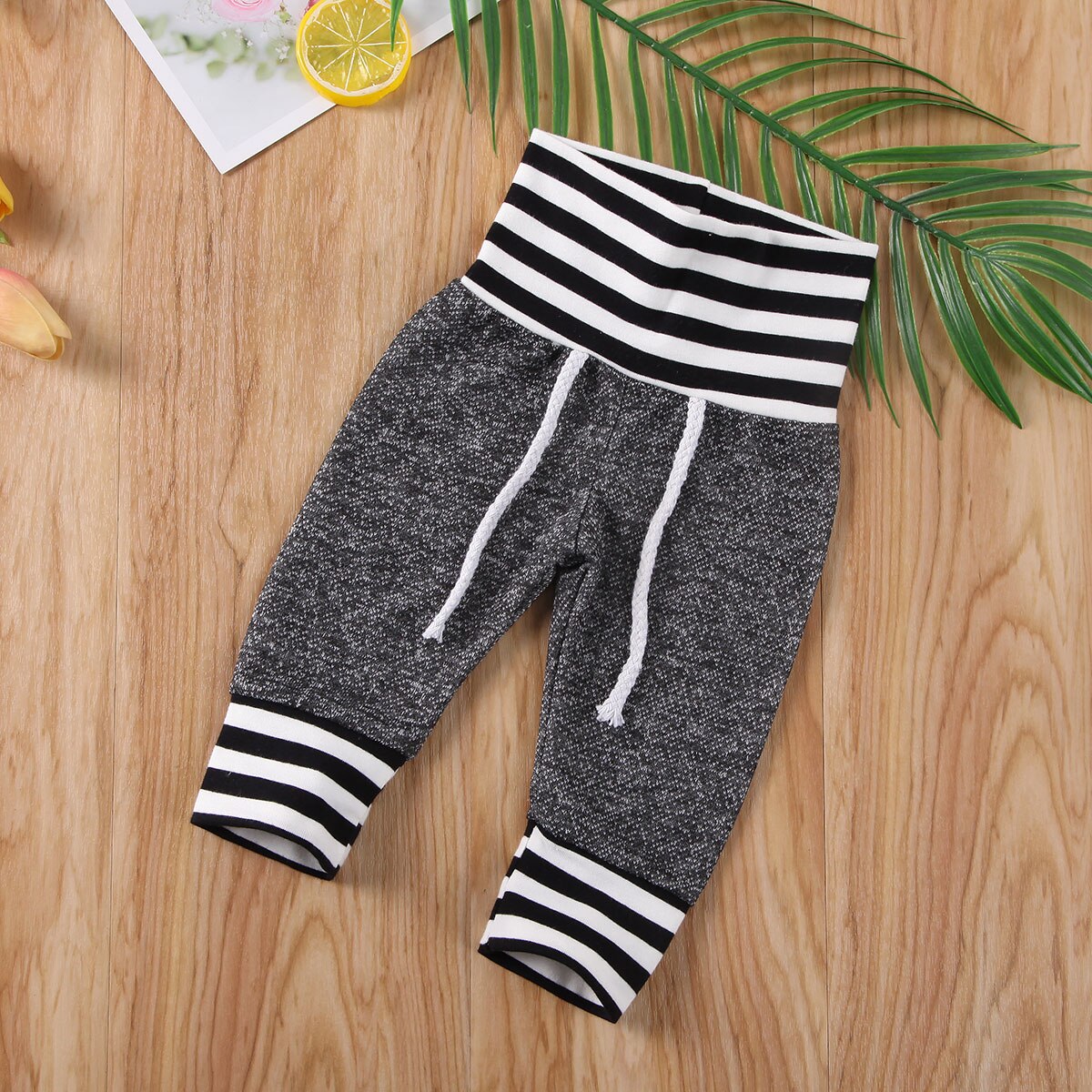 Kid Toddler Baby Girl Boy Cotton Vintage Long Pants Bottoms Trousers Striped Grey Leggings Bottom For 0-6 Months Newborn Baby