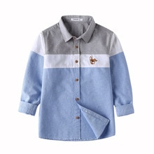 Jongens overhemd met lange mouwen, katoenen overhemd met knoopjes, geborduurde blouse, overhemden voor tienerjongens, top 3-14 jaar
