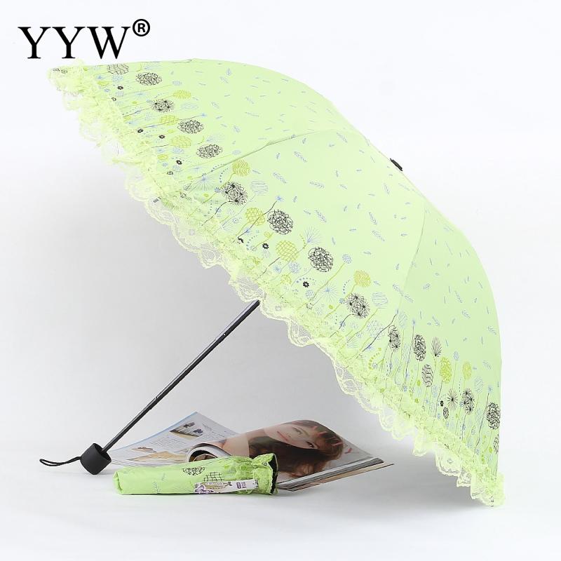 Folding Umbrella Lace Solid Color Pockets Umbrellas Rain Women Parasol Kids Plastic Paraguas Umbrella Machine Ambrella: apple green