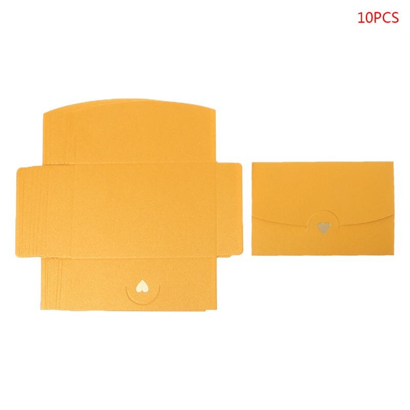 10 adet boş Mini kalp Retro kağıt zarflar düğün davetiyesi zarf mektup tebrik kartları: Yellow