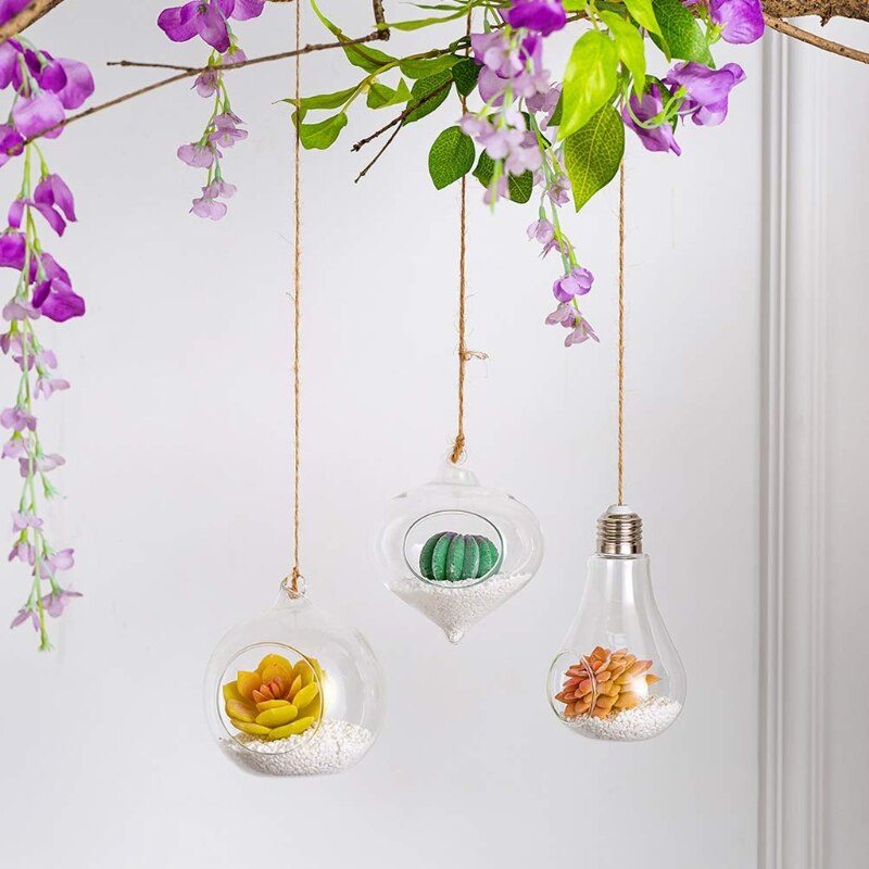 Glass Hanging Planter, Light Bulb Shaped Hanging Air Plant Holders, Flower Pots Plant Containers Terrarium Hanging Glas