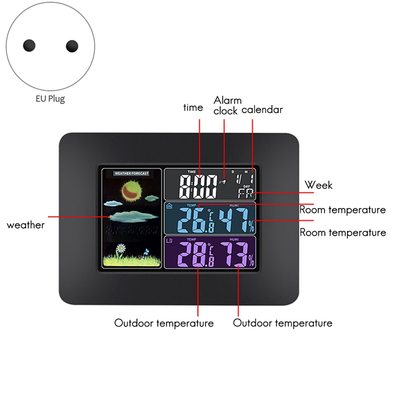 Multi Function Wireless Weather Clock With Color Screen Weather Forecast And Wall-Mounted Clock EU Plug