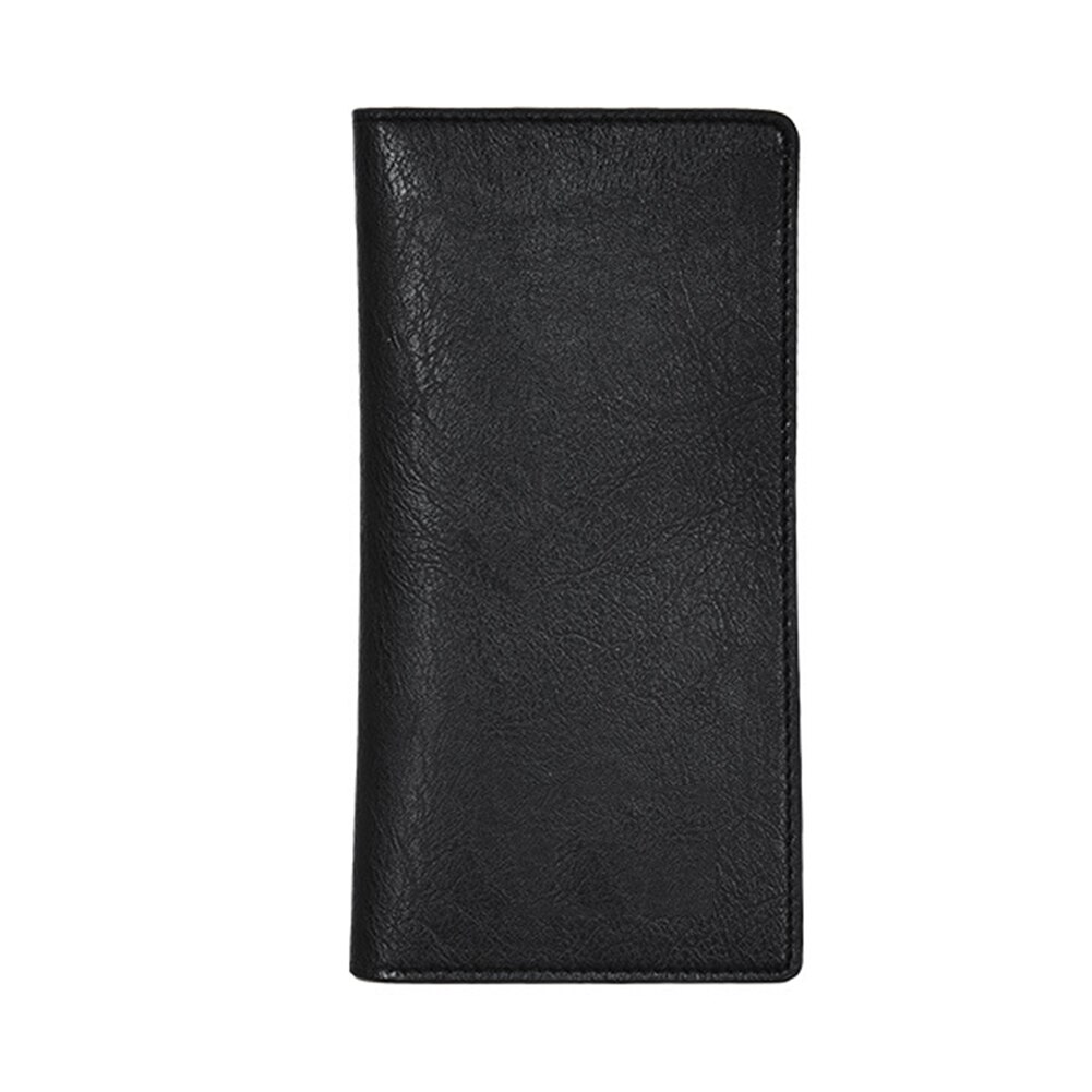 Effen Kleur Mode Mannen Multi-Slot Faux Leather Bifold Clutch Purse Lange Wallet: Black