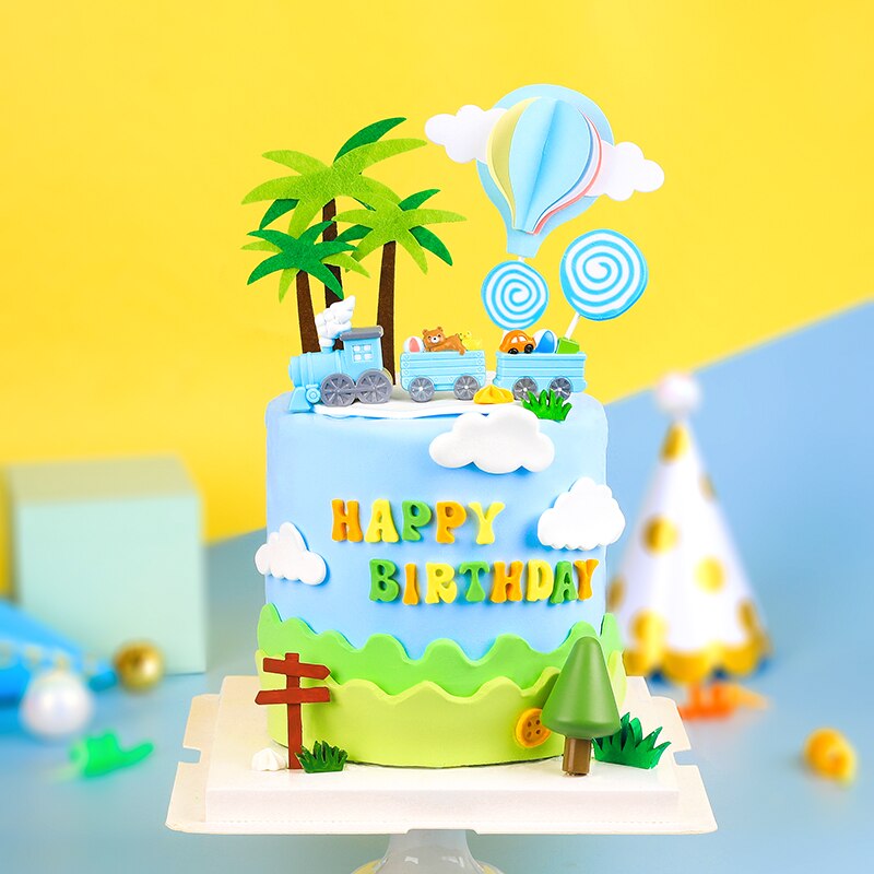 Décoration de gâteau en forme de petit Train bleu mignon, costume, poupée, décorations pour bébé, fête d&#39;anniversaire, fournitures de Dessert, décoration de gâteau,
