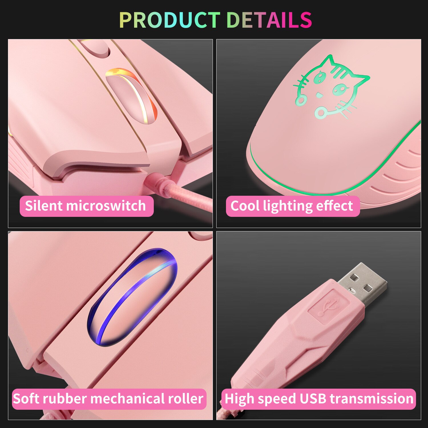 Computer Wired Mouse USB Optical Office Mause Pink 2400DPI RGB Gaming Mice 6D Ergonomic Laptop Mouse Backlight For Gamer