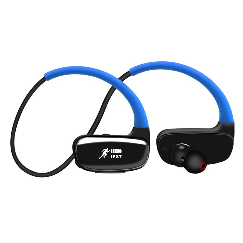 IPX8 étanche sans fil Bluetooth écouteur lecteur MP3 stéréo musique écouteurs sport HiFi casque nager: Bleu