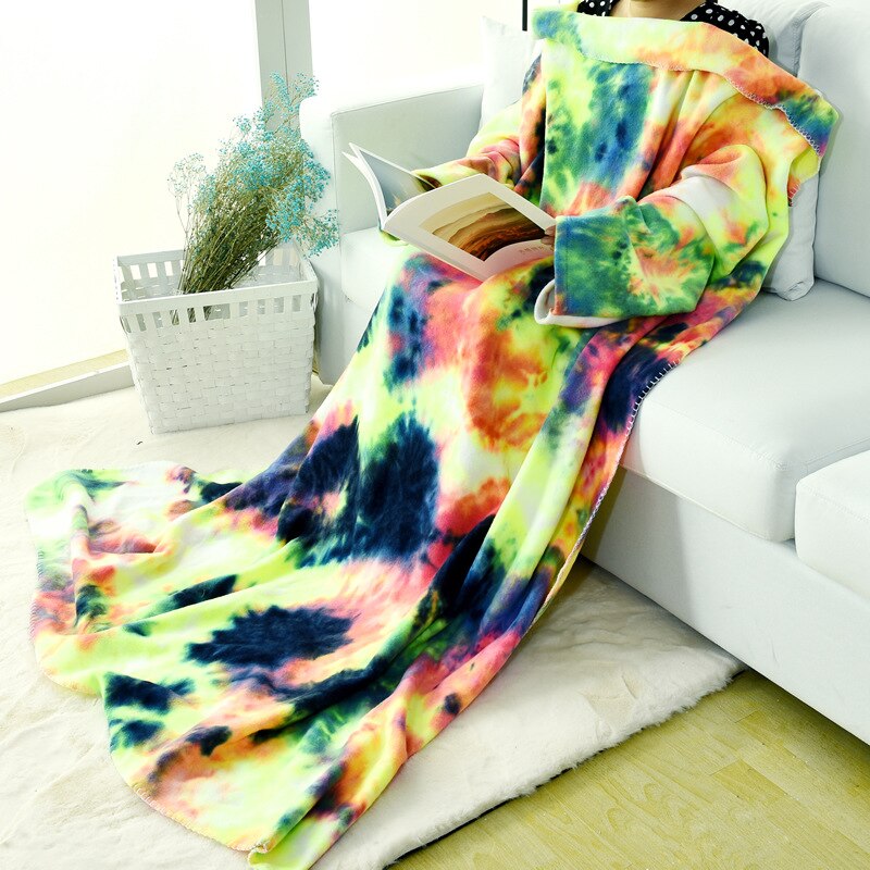 Manta suave para adultos, manta acogedora de mangas usables para el hogar, Unisex, sofá de viaje, mantas de siesta, toalla suave, tapiz para cama: Tie Dye Yellow Red