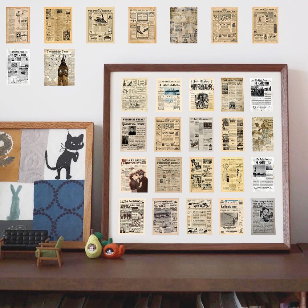 10/30/60pcs Retro Magazine Stickers Vintage Newspaper Poster Decals DIY Diary Suitcase Scrapbook Phone Bike Graffiti Sticker Toy