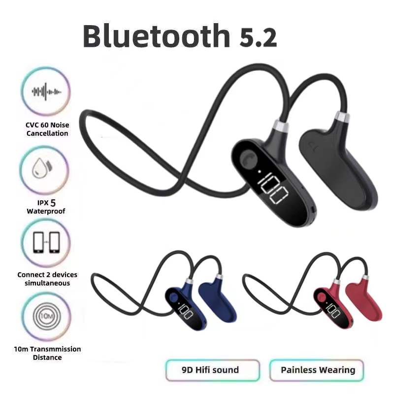 Auricolari a conduzione ossea  h18 auricolari tws impermeabili con display digitale auricolari sportivi wireless auricolari a conduzione ossea