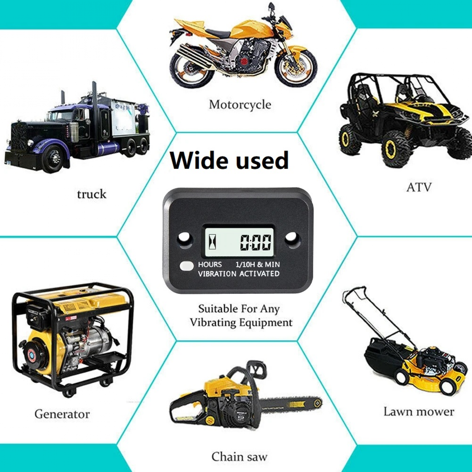 Digital Wireless Vibration Activated Hour Meter Counter for Gas Generator Lawn Mower Motor ATV Waterproof LCD Display Meter