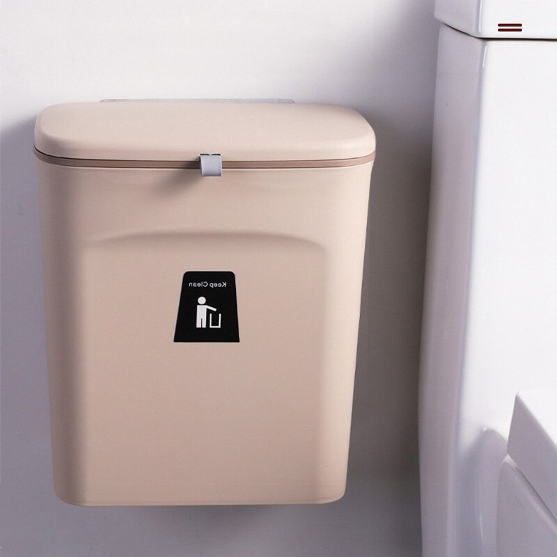 Hanging Trash Can for Kitchen Cabinet Door with Lid Wall Mounted Counter Waste Bin Plastic Waste Bins