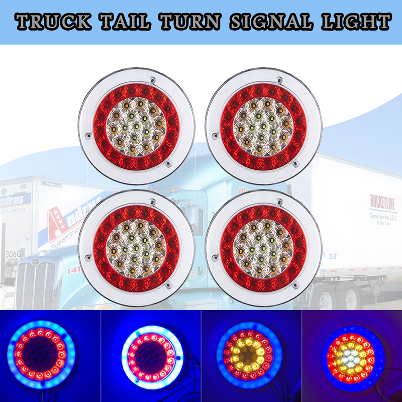 2pcs LED Four Color Stop Tail Light Guide Taillights Highlight Rear Brake Turn Reverse Signal Lamp For 24V Truck Trailer Tail