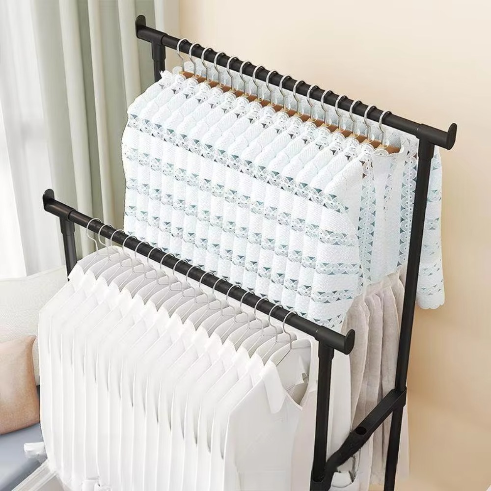 Kapstok Verplaatsbare dubbele kledingplank Eenvoudige stang Kleding Vloerstaande slaapkamer Telescopische vloerhangers Opbergkapstok