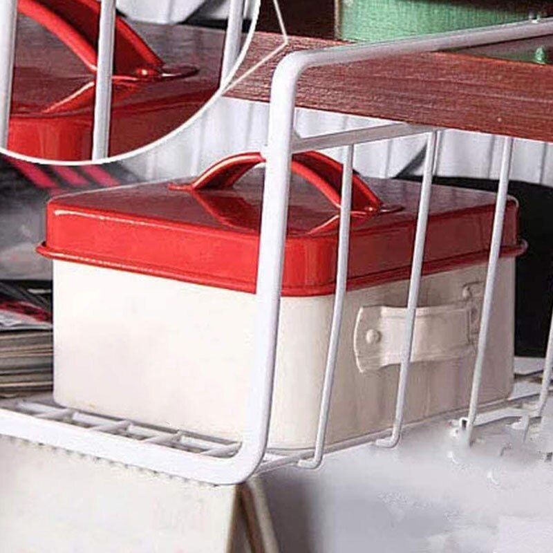 Unter Regal Korb, 4 Pack Weiß Schwarz Eisen Gestell, für Lagerung Raum auf Küche Speisekammer Schreibtisch Bücherregal Schrank