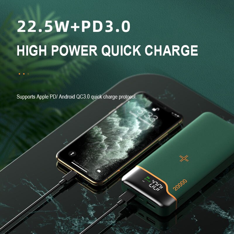 Powerbank 20000 mah super hurtig opladning 22.5w/ trådløs 15w mobil power  pd18w mobiltelefon ekstern batterioplader til xiaomi