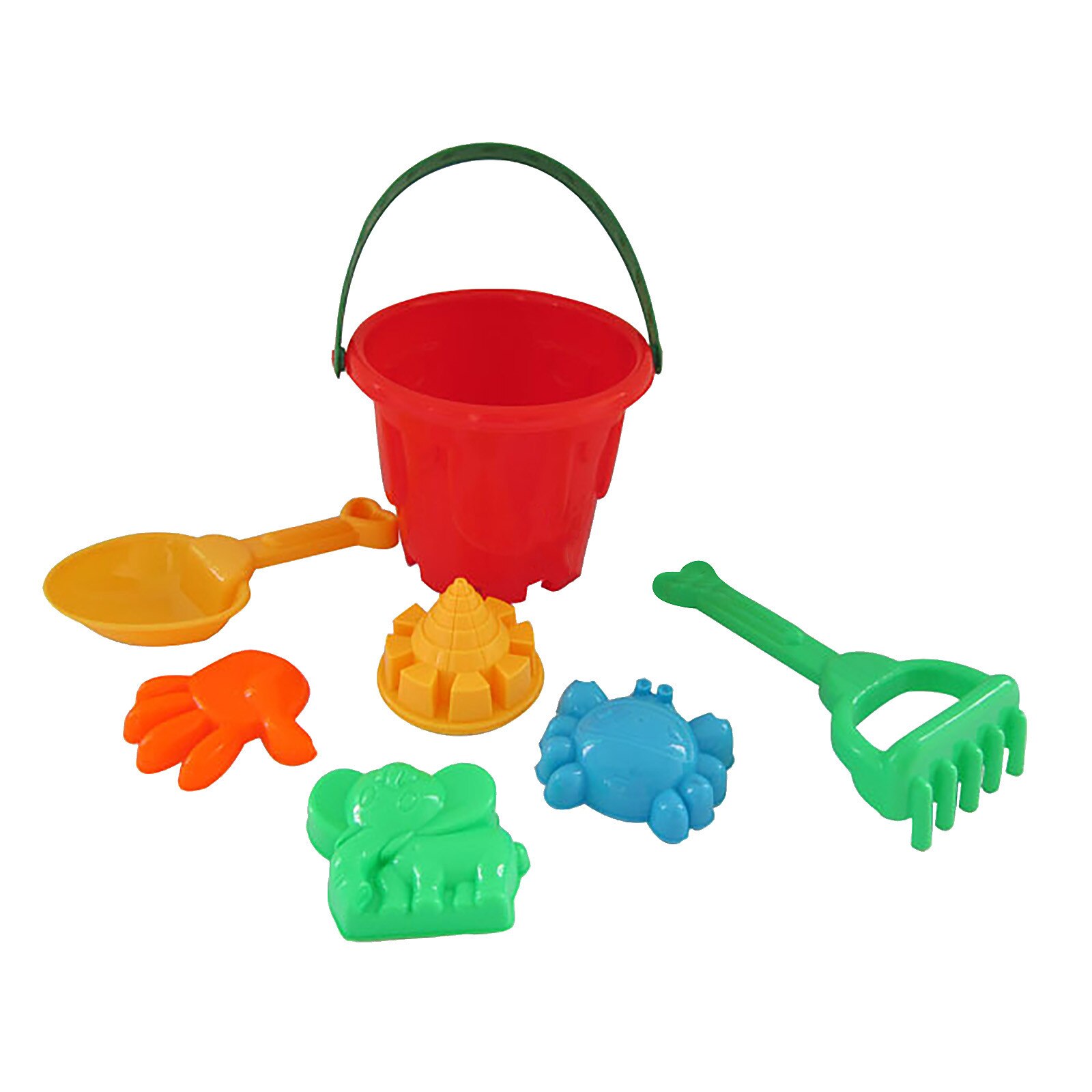 7Pcs Zandbak Speelgoed Strand Zand Speelgoed Set Voor Kinderen, strand Schoppen Spade Tool Kit Met Mesh Bag Kleurrijke Kasteel Emmer Outdoor Fun: A
