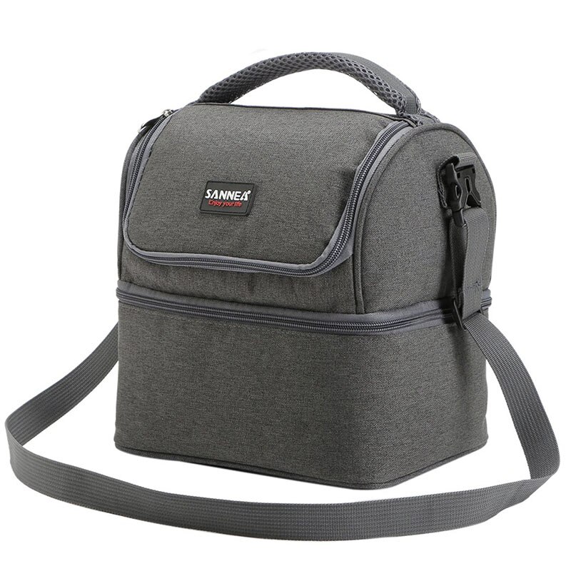 Double-Deck Insulated Lunch Bag Women Thermal Large Capacity Cooler Bag Portable Lunch Tote Food Bag