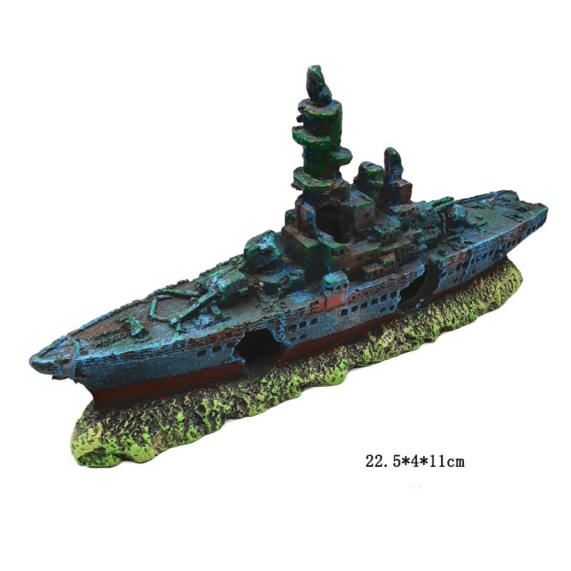 Pirate ship aquarium beautification fish tank landscaping ornaments decorative resin shipwreck decorative ship shelter: Leaf boat dark blue