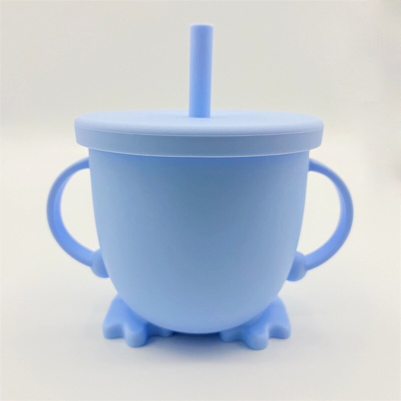 Soft Silicone Baby Cup With Straw Anti-fall Baby Drinking Cups Solid Color For Kids Children Mugs: blue