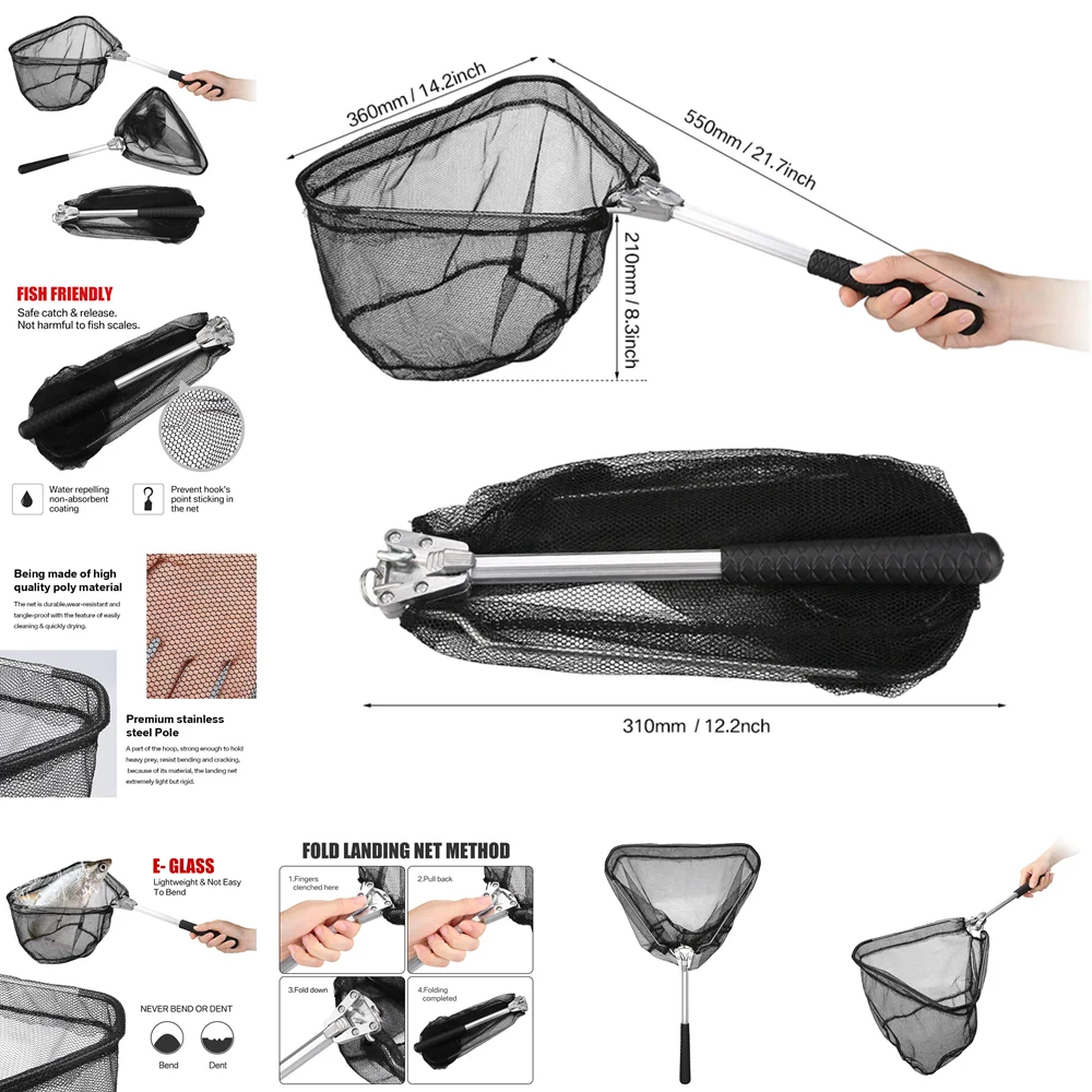 Fishing Net Fish Landing Net Collapsible Fish Net with Anti-Slip Telescoping Pole Handle for Kids Adults in Saltwater Freshwater