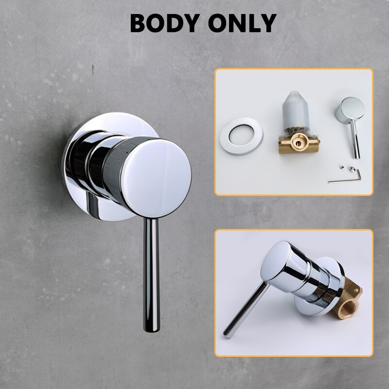Overhead Top Shower Set ABS 3 Function 4 Inch Shower Solid Brass Cold Valve Shine Chrome Rainfall 1 Way Round Mixer Faucet: Valve Only