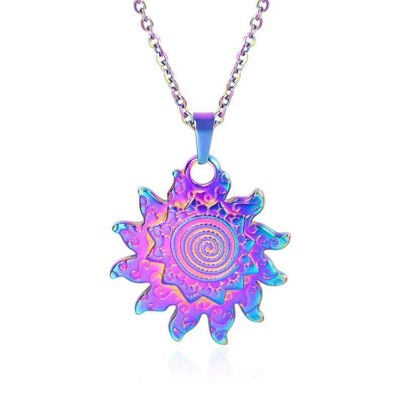 Colliers ronds avec pendentif soleil pour femmes et hommes, accessoires, bijoux d'espoir, collier en acier inoxydable, ras du cou Vintage, d'anniversaire