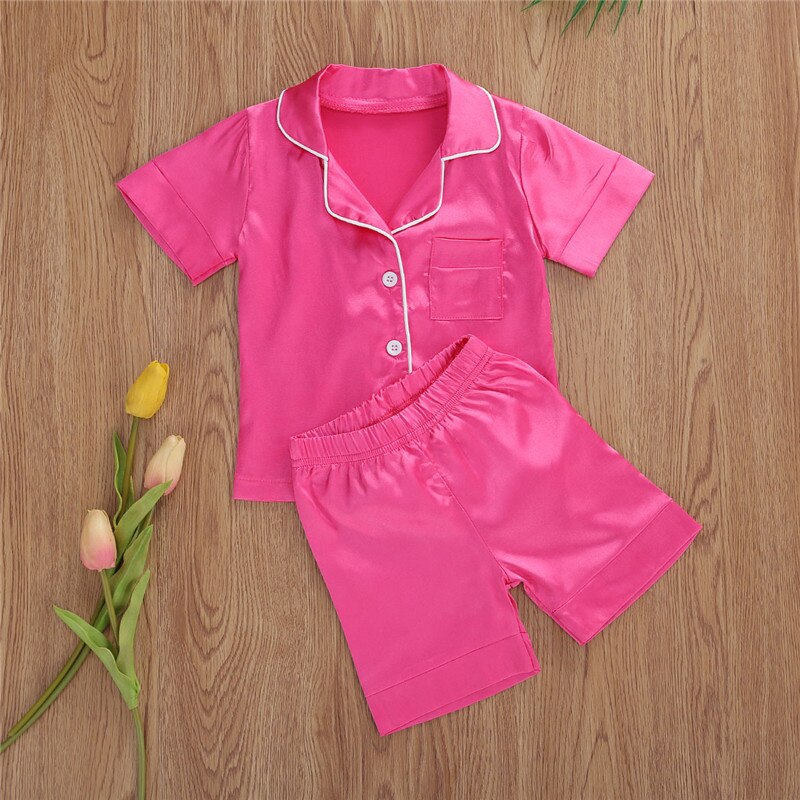 Pudcoco Peuter Kids Baby Meisjes Satijn Pyjama Set Lange/Korte Mouwen Button-Down Nachtkleding Pjs Trainingspak Outfits 1-7T